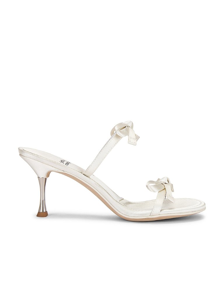 Jeffrey Campbell Bow-Bow Sandal In White Satin Silver Satin High Heel Open Toe